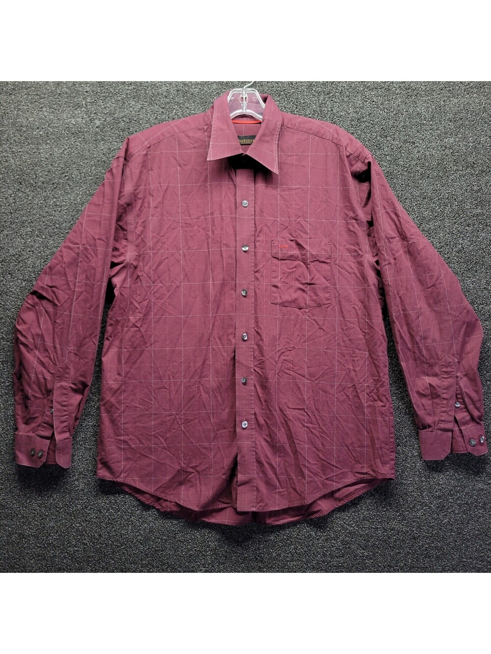 Van Heusen Men's Sz M Dark Red Box Print Canvas Long Sleeve Button-Down Shirt